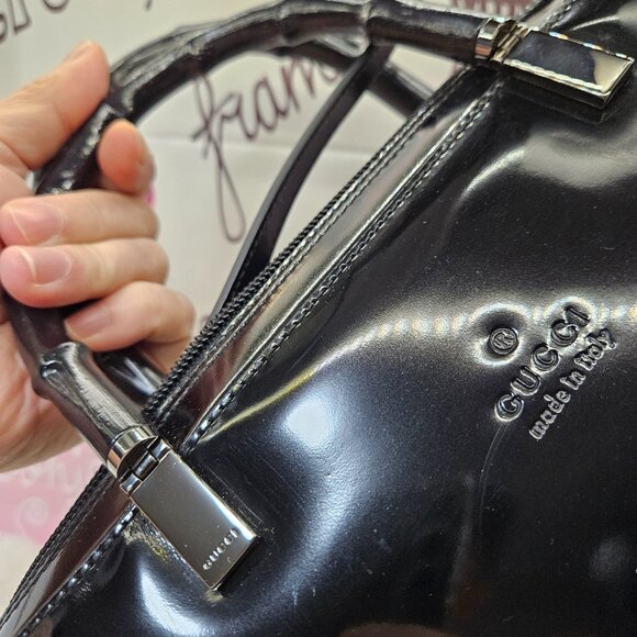 Gucci Black Patent Leather Bamboo Handle 2-Way Bag - Picture 12 of 16